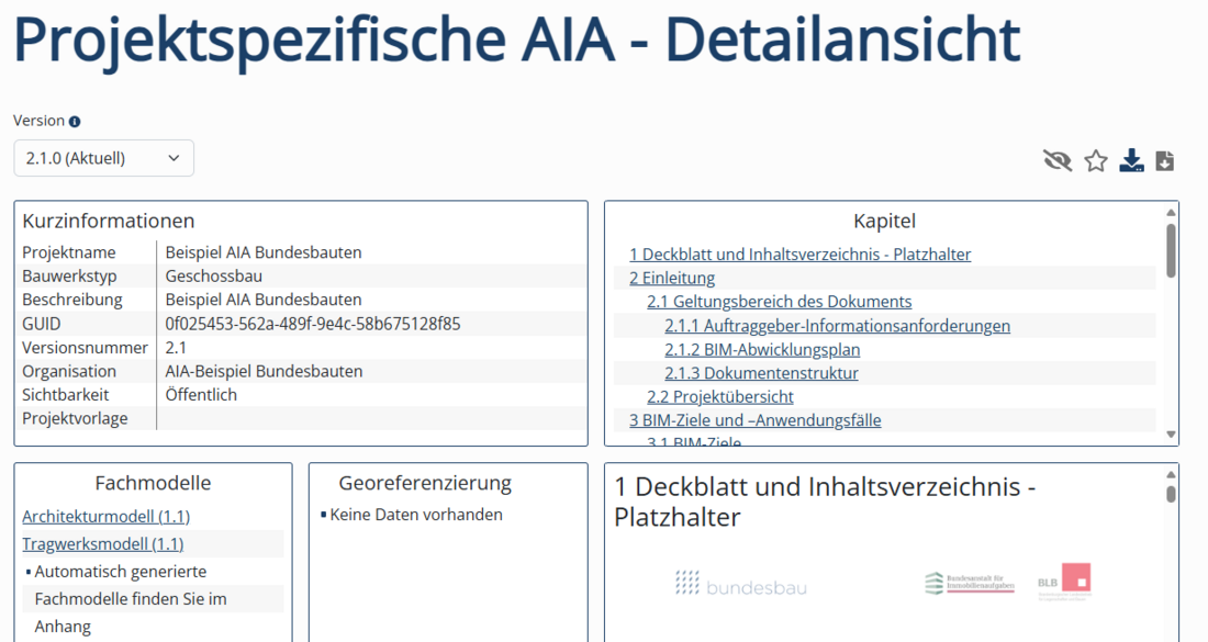 Detailansicht projektspezifische AIA
