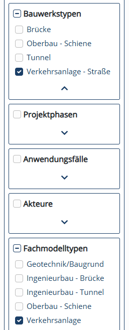 Screenshot der Filtermöglichkeiten das AIA-Moduls