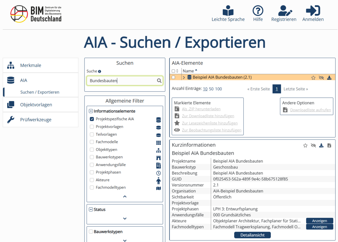 Beispiel AIA Bundesbauten suchen