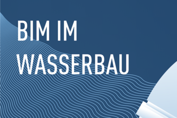 Grafische Darstellung eines Flussverlaufs vor dunkelblauem Hintergrund. Oben links im Bild steht in weißer Schrift:"BIM im Wasserbau"