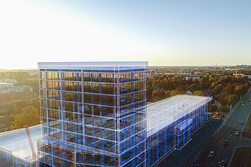 Bundesbauten Hologram eines Gerüsts eines Gebäudes.