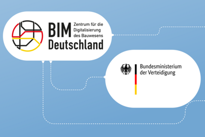 Die Logos von "BIM Deutschland" und des Bundesministeriums für Verteidigung.